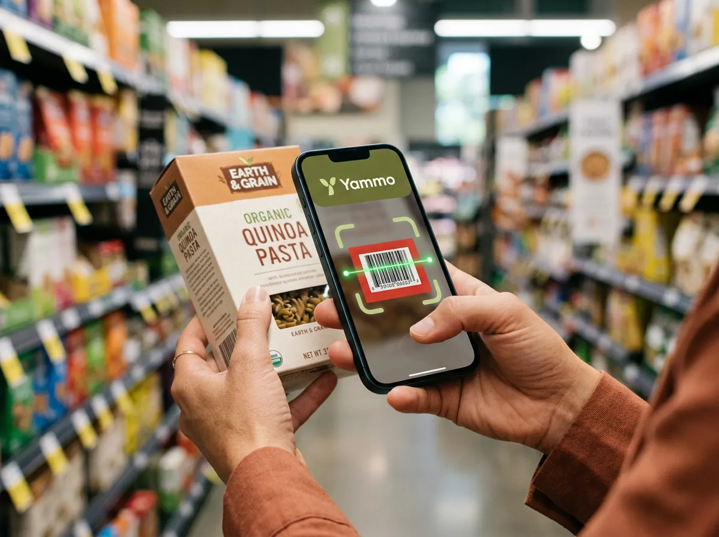 Ein Produkt im Supermarkt mit der Yammo-App scannen